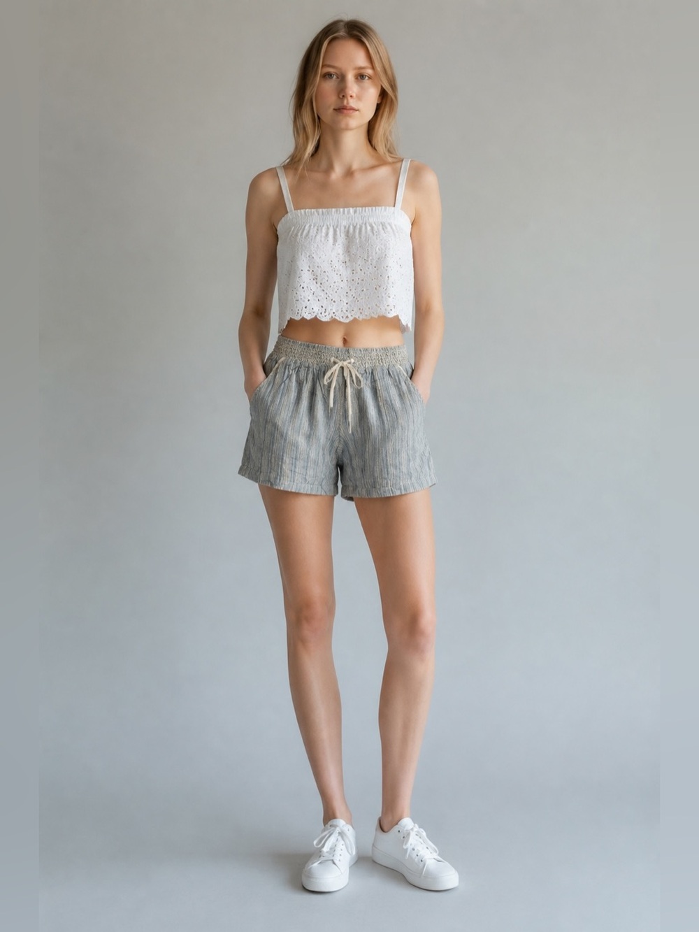 Westbound Light Blue and White Textured Shorts
